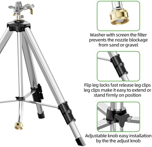 SPECILITE Brass Impact Sprinkler on Tripod Base, Waters up to 90ft, 50 inch - Image 5