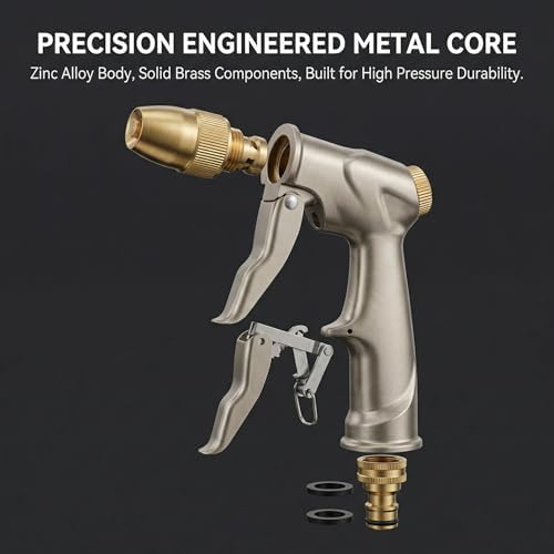 Garden hose nozzle spray, heavy metal high-pressure water gun, rotating can obtain different types of spray, watering plants and lawn, car washing, yard and pets (Short nozzle quick connection) - Image 4