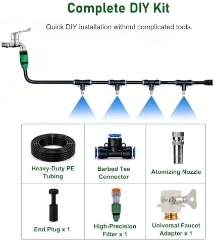 Metal Misting Nozzle Tee with Built in Hose, Sprayer for Outdoor Cooling - Image 6