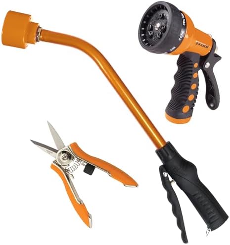 DRAMM 50032 Watering and Tool Set in Green Includes 16-Inch Touch 'N Flow Pro Rain Wand, 9-Pattern Revolver Spray Gun, and Compact Shear, Orange by DRAMM
