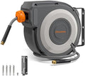 Enclosed Retractable Air Hose Reel, 3/8 Inch x 50+5 Ft Grey by Spaceandtimesaver