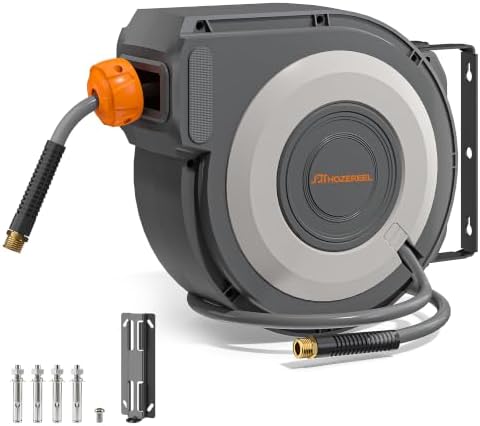 Enclosed Retractable Air Hose Reel, 3/8 Inch x 50+5 Ft Grey by Spaceandtimesaver
