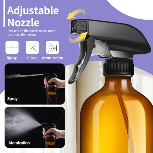 sietpoek 9 Pack Glass Spray Bottle 16oz, Empty Amber Spray Bottle Refillable Container for Essential Oils,Cleaning Products,Aromatherapy spray device - Image 3