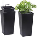 22" Tall Planters with Self Watering, 22 Inch, Black, Set of 2 by Noeko