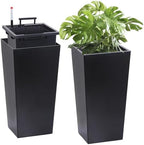 22" Tall Planters with Self Watering, 22 Inch, Black, Set of 2 by Noeko