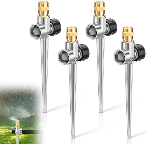 Tioncy 4 Pack Metal Lawn Sprinklers with Adjustable Brass Nozzle, Silver by Tioncy