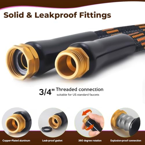 Garden Hose 100 ft, 2026 Upgraded Kink Free Flexible Water Hose 100ft With 10 Pattern Spray Nozzle, Leak-Proof, Portable, Ultra Lightweight & Durable Garden Hose for Yard, Lawn, Outdoor Black & Orange - Image 4