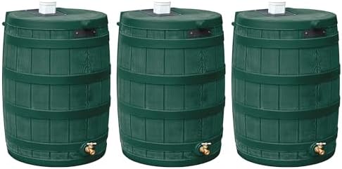 Good Ideas Rain Wizard Water Storage High Quality Collection Barrel with Brass Spigot, Safety Screen, and 50 Gallon Capacity, Green (3 Pack) by GoodIdeas