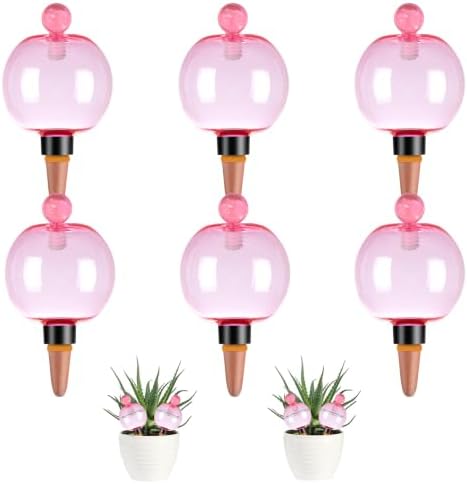 6 Pack Self Watering Globes 17oz Large Plant Watering Globes Top Fill, Self Water Planter Insert Indoor/Outdoor Plastic Water Bulbs Slow Release Terracotta for Plants, Pink by Unknown