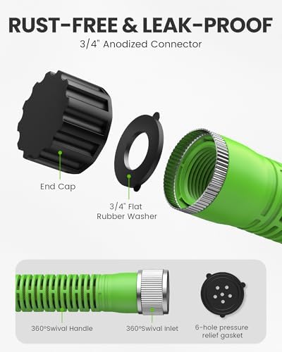 RAINPOINT 75FT Flat Soaker Hose, Flexible & Leakproof Drip Hose with Anodized Aluminum Fittings, Double Layer 80% Water-Saving Gardening Irrigation Hose, Green - Image 3