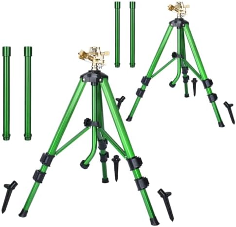Deluxe 48" Tripod Sprinkler with Brass Impact Head, Adjustable 16-37 Inch Stand, with 12 Inch Extension Poles and Spiked Leg Shoes SP02-2PACK by Unknown