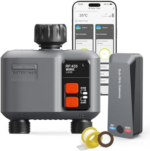 WiFi Sprinkler Timer 2 Zone, 984ft Range Smart Water Timer for Garden Hose by Johgee