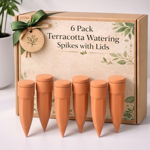 Honeydak 6pcs Small Terracotta Watering Spike with Lid 4'' Garden Vacation by Honeydak