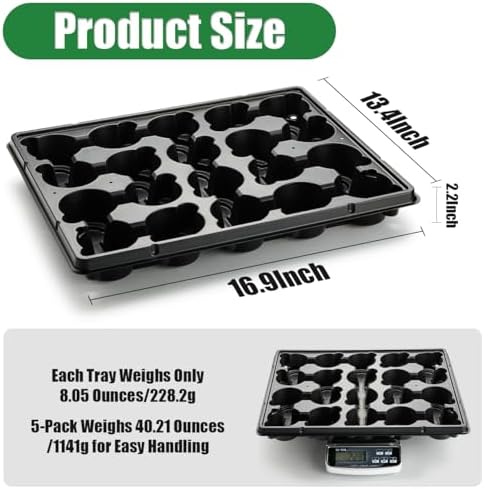 RooTrimmer 20 Cell Plant Trays for Carrying 3 inch Round Nursery Pots, Sturdy Plastic Trays Suitable for Holding 100 pcs Peat Pots ((5 Packs - Trays Only, Pots Not Included)) - Image 2