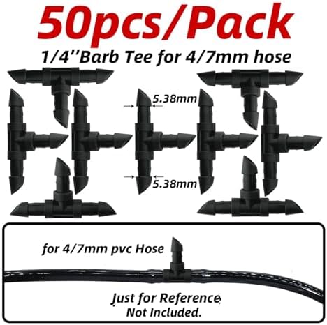 50pcs Garden Tee Connector 4/7mm 1/4'' Hose Pipe Water Tubing Barb Fitting Drip Irrigation Adapter Coupling Repair(F-50PCS) - Image 2