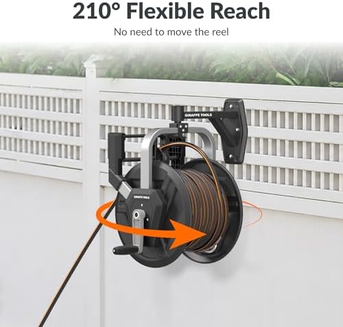 Giraffe Tools Garden Hose Reel Wall Mount, 125FT 5/8" Hose Capacity, Heavy Duty Water Hose Reel, Hose Guide Pre-Installed with Crank, 210° Swivel, for Yard Lawn Garage - Image 3