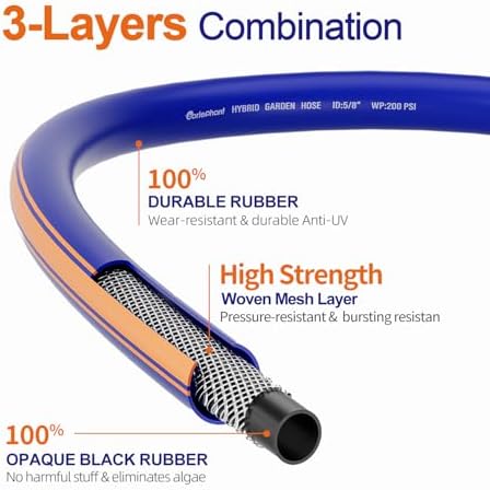 garden hose 50 ft x 5/8Inch, Hybrid Rubber 50 ft water hose, Durable, Anti-UV, Sturdy, No-Leakage, Lightweight, Flexible, Heavy Duty garden hoses with Swivel Handle - Image 3