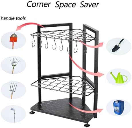 YueTong Garden Tool Organizer for Corner,Yard Tools Rack for Garage Storage Organization,Garage Tool Holder Free Standing No Mount.Heavy Duty and Solid Metal for Indoor and Outdoor Use. - Image 4