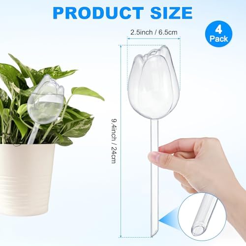 M METERXITY 4-Pack Plant Watering Globes, 9.4 Inch Plastic Self Watering Planter Insert for Indoor/Outdoor Plants, Self Water Devices [Transparent] - Image 3