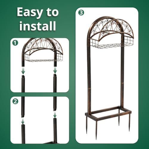 Garden Hose Holder Stand, Heavy Duty Freestanding Water Hose Holder with Storage Basket, Outdoor Hose Hanger Rack with 4 Ground Spikes, Rust Resistant Metal Hose Stand for Yard Lawn - Image 3