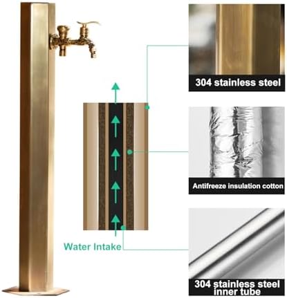 Stainless Steel Freestanding Garden Hose Holder Winter Freeze Crack Garden Water Column with Full Copper Double Outlet Faucet, for Irrigation and Watering(17 * 17 * 86cm - Image 6