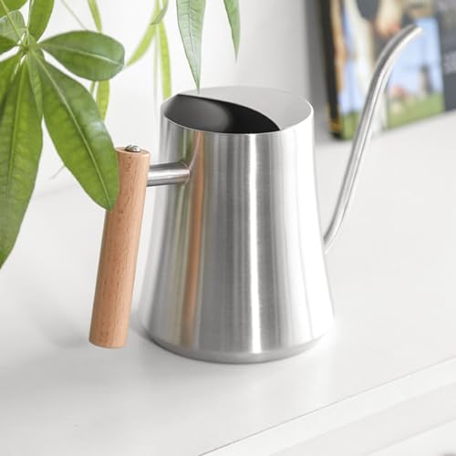 Indoor Watering Can, Stainless Steel Wooden Handle Watering Pot with Long Spout, Cute Decorative Metal Gardening Small Water Ca for Hanging Plants, Wall Plants (Sanding) - Image 6