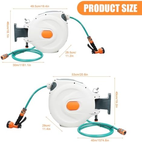 100ft 1/2in Retractable Garden Hose Reel Wall Mount, Automatic Hose Reel with Hidden Handle And Slow Return System, Auto-Rewind Any Length Lock 180 Degree Swivel Green - Image 2