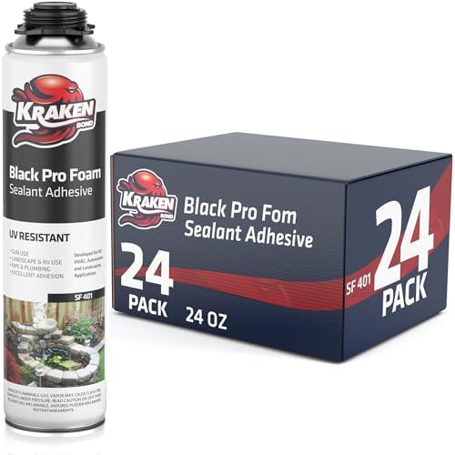 Kraken Bond Black Spray Waterfall Foam Sealant - (24x24oz) Expanding Polyurethane Pond Foam Sealer Black, UV Resistant Insulating Spray for Landscape & Exterior, Gun Use, Gun Not Included, 24 Pack by KRAKENBOND