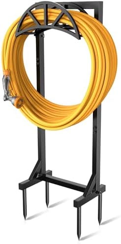 Pattiumo Garden Hose Holder Stand, Heavy Duty Freestanding Metal Hose Holder with 4 Spikes, Hose Reel Alternative Holds up to 150 ft for Yard Lawn Garden Patio by Pattiumo