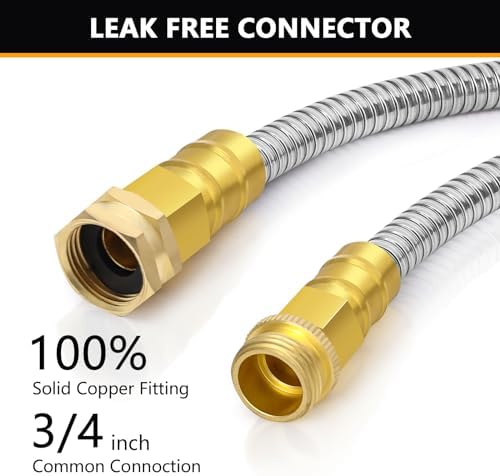 150 ft Garden Hose, Metal Water Hose 100 ft with 10 Function Nozzle & 3/4 Copper Fitting, Heavy Duty & Flexible, Kink Free & Lightweight for Yard, Outdoor, Lawn, Patio & Car - Image 3