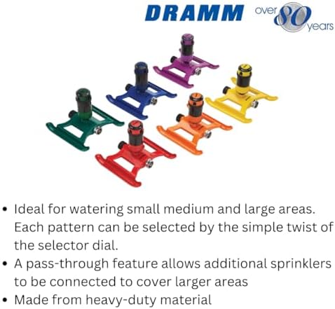 Dramm ColorStorm Gear Drive Sprinkler on Heavy Duty,Durable Metal Base, 4 Patterns, Ideal for Small, Medium & Large Areas with Pass Through Feature, Yellow, 40 Foot Diameter - Image 4