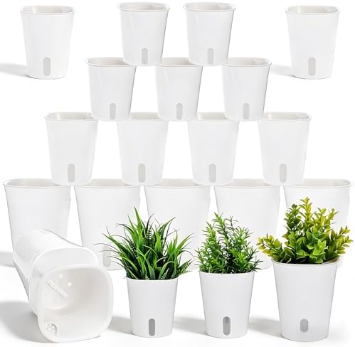 18 Pcs Self Watering Pots 3 Sizes Plastic Self Watering Planters Small Flower Plant Pot with Inner White Pot for Indoor House Plants, Flower (3", 4", 5") by Unknown