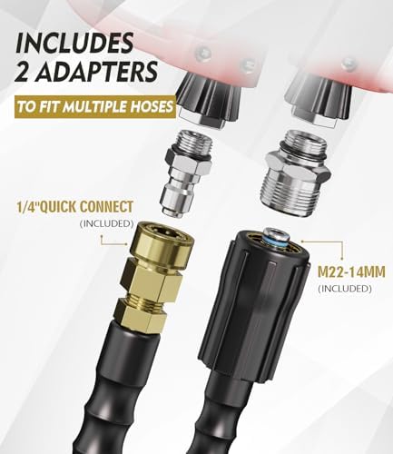 Pressure Washer Gun and Hose Kit, 4800PSI Flexible & Kink-Resistant - Steel Braided & Durable High Power Washer Hose 100 FT with 3/8" Swivel Quick Connector and M22 14mm Adapters & 5 Nozzles - Image 7