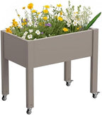 Elevated 26.3" Tall Raised Garden Bed with Wheels - Outdoor Mobile Resin Planter Box with Drainage Holes for Vegetables Flower Herbs, Weather Resistant, Gray (26.3" h) by WTFGO
