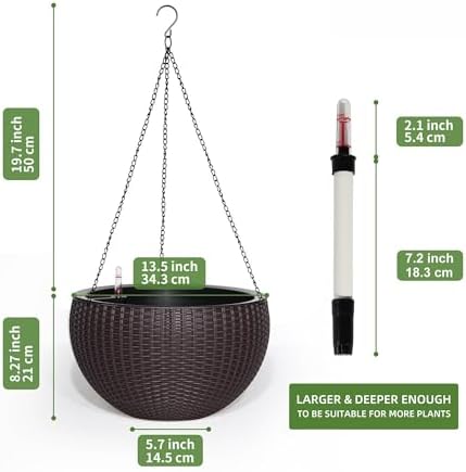 Dexceder 13.5 Inch Self Watering Hanging Planter (Brown) - Image 3