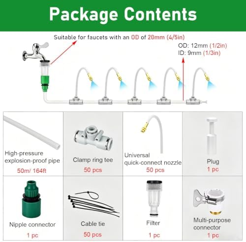 Misting System for Plants Outdoor, Atomizing Misters Kit with Brass Nozzles for Backyard/Flower Bed/Factories, Adjustable Mister Sprinkler System Set - Image 2