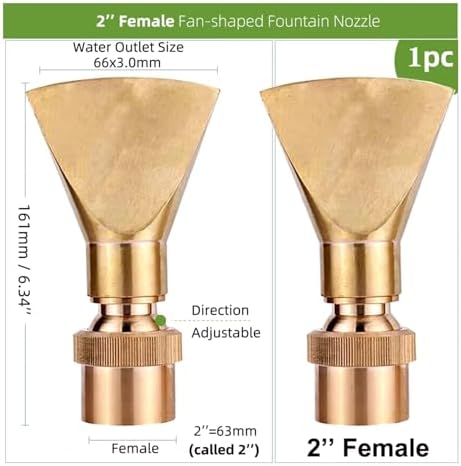 2pc Adjustable Brass Fan-Shaped Fountain Nozzle - 1/2", 3/4", 1", 1.5", 2" Threaded Interface for Garden Water Features(2 inch female) - Image 3