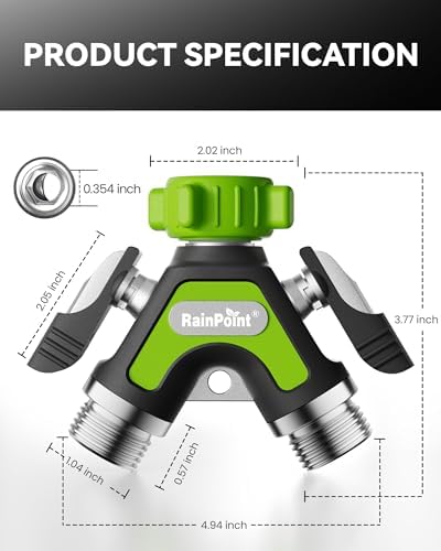 RAINPOINT Sprinkler Hose Timer with 2 Way Heavy Duty Metal Hose Splitter Programmable Watering Timer and 3/4 Inch GHT Y Spigot Splitter with Shut Off Valves for Faucet and Drip Irrigation - Image 4