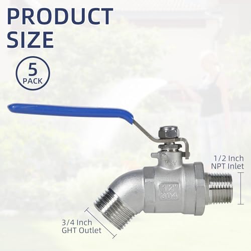5 Pack Garden Hose Bib Stainless Steel Water Spigot 1/2" Male NPT Inlet x 3/4" Male GHT Threaded High Flow Faucet Outdoor Spigot (1/2" x 3/4") - Image 2