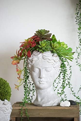 7" Greek Style Cement Head Planter, 11 Inch, Gray by Noeko