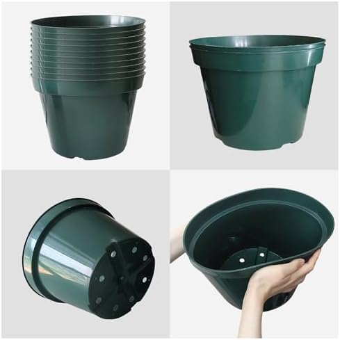 10 Pack Green Plastic Planter Pots, 10 Inch Thick with Multiple Drainage Holes, for Herbs, Strawberries, Flowers - Indoor/Outdoor - Image 3