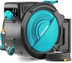 1/2" 110FT Retractable Garden Hose Reel, Wall Mounted Automatic Hose Reel with Upgraded 10 Pattern Nozzle/Any Length Lock/Slow Return System/180°Swivel Bracket, AquaBlue by POXURIO