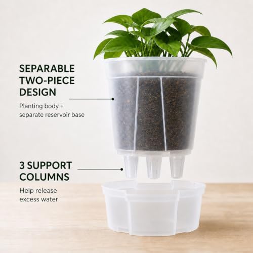 Shape & Use Self Watering Pots for Indoor Plants, Clear Plant Pots with Drainage and Deep Reservoir, 9 Pack Self Watering Planter Set, 3 Sizes 4.72", 5.91", 7.09" - Image 5