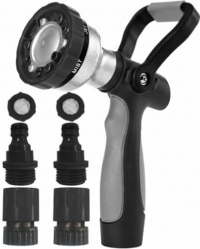 GREEN MOUNT Garden Hose Nozzle with Quick Connect Set - Zinc Alloy High Pressure Sprayer, Fireman Style Handle for Car Wash & Plant Watering，Black-grey by GREENMOUNT