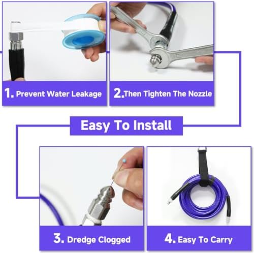 NIFUAL 100FT Sewer Jetter Kit for Pressure Washer, 5800PSI Drain Cleaner Hose 1/4 Inch NPT Corner, Rotating and Button Hose Sewer Jetting Nozzle Waterproof Tape Pearl Corsage Pin Spanner Glove - Image 3