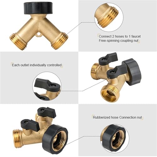 Garden Hose Splitter 4-Ways Heavy Duty Brass Garden Hose Splitter Bibcock Connector Spigot Adapter Tap Faucet Kink Protector ﻿(Y-type-USA) - Image 3