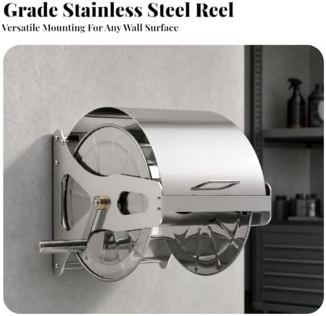 Wall-Mounted Hose Reel with Crank Stainless Hose Capacity for Household Outdoor Water Tasks, L - Image 5