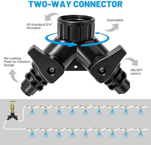 Riboud 110FT Mister for Outside Patio Misting Cooling System with 20 Brass Mist Nozzles+Water Filter+Y Connector, Leak-Resistant Misters for Backyard, Garden, Pool, Deck, Greenhouse - White - Image 4