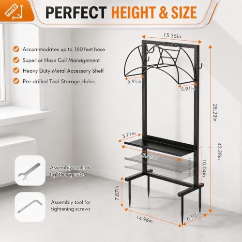 facka Garden Hose Holder Freestanding Metal Hose Stand 4-Prong Shelf Hooks - Image 2