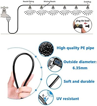 Misting Cooling System, Pre-Assembled Misting Kit, Misting Line + Brass Mist Nozzles + a Brass Adapter(3/4") Outdoor Mister for Patio Garden Greenhouse Trampoline Sprinkle ( Color : Black , Size : 6m/ - Image 4